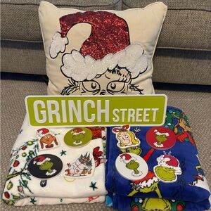 Grinch Street Holiday Pillow, Blanket and Coaster Set